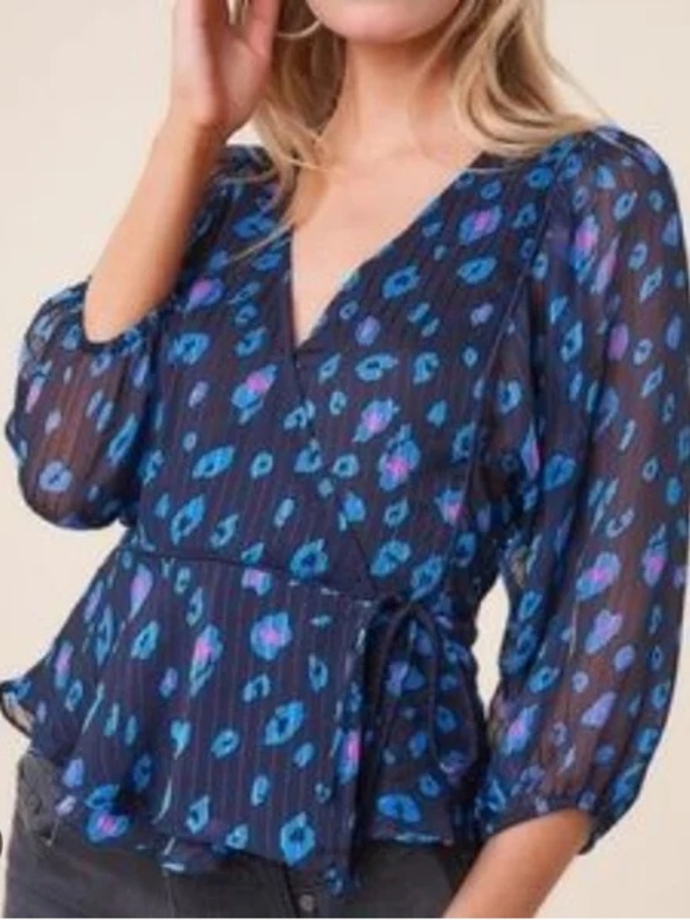 NWT SugarLips blue Cheetah wrap top size XS BRAND NEW